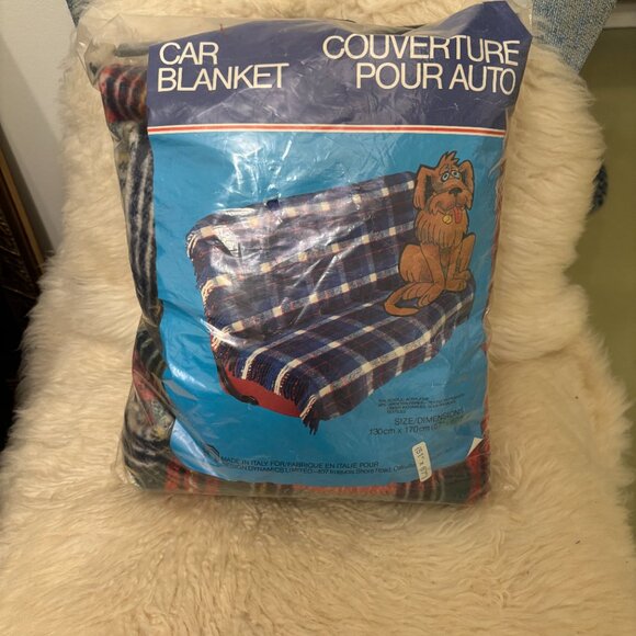 Vintage Plaid Fringed Stadium Blanket, Red White Green Blue 51" x 67" NIB - Picture 5 of 6